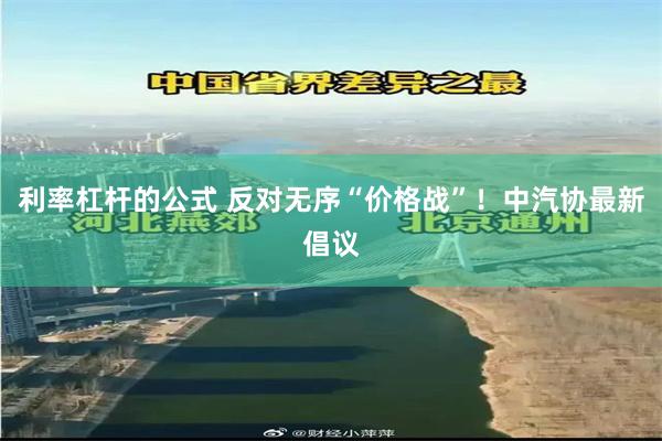 利率杠杆的公式 反对无序“价格战”！中汽协最新倡议
